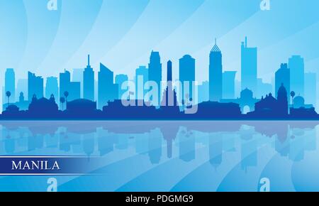 Manila skyline della città sullo sfondo di silhouette, illustrazione vettoriale Illustrazione Vettoriale