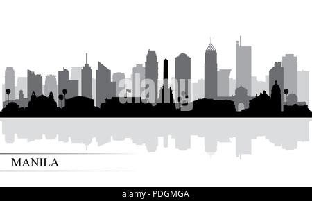 Manila skyline della città sullo sfondo di silhouette, illustrazione vettoriale Illustrazione Vettoriale