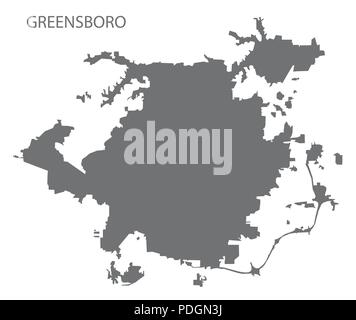 Greensboro North Carolina city map grigio illustrazione forma silhouette Illustrazione Vettoriale