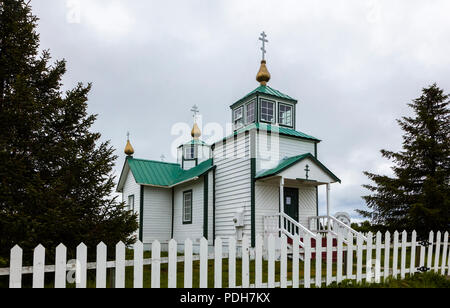 Il Santo della Trasfigurazione di Nostro Signore Cappella è una storica chiesa russa ortodossa si trova nei pressi di Ninilchik sulla Penisola di Kenai in Alaska costruito nel 19 Foto Stock