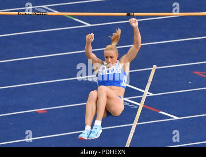 Berlino, Germania. 09Aug, 2018. 09.08.2018, Berlin: atletica, Campionati Europei allo Stadio Olimpico: pole vault, donne finale: Nikoleta Kiriakopoulou dalla Grecia in azione. Credito: Bernd Thissen/dpa/Alamy Live News Foto Stock