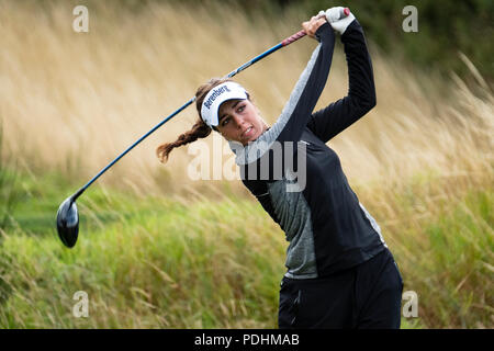 Gleneagles, Scotland, Regno Unito; 10 Agosto, 2018. La terza giornata dei Campionati Europei 2018 concorrenza a Gleneagles. Uomini e Donne Squadra campionati Round Robin Stadio di Gruppo. Quattro Ball gioca match formato. Nella foto; Georgia Hall colpisce il suo credito di unità: Iain Masterton/Alamy Live News Foto Stock