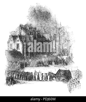 Il corteo funebre di Elisabetta I (1533-1603) regina di Inghilterra e Irlanda dal 17 Novembre 1558 fino alla sua morte il 24 marzo 1603 e l'ultimo monarca della Casa di Tudor. Elizabeth la bara è stata presa a Westminster Abbey su un funebre trainato da quattro cavalli appeso di velluto nero dopo morì il 24 marzo 1603 a Richmond Palace, tra le due e le tre del mattino. Poche ore più tardi, Cecil e il Consiglio hanno fissato i loro piani in movimento e proclamato James re d'Inghilterra. Foto Stock