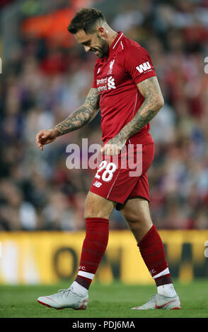 Liverpool's Danny Ings mostrano la sua frustrazione durante la pre-stagione partita ad Anfield, Liverpool. Foto Stock