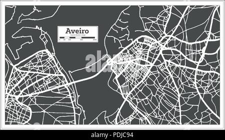 Aveiro Portogallo Mappa della città in stile retrò. Mappa di contorno. Illustrazione Vettoriale. Illustrazione Vettoriale