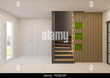 3D render interior design di un foyer in una casa di campagna privata Foto Stock