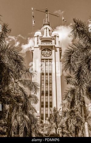 Simulato Foto Vintage di Aloha Tower, Honolulu Foto Stock