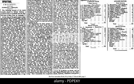 15 Ceneri terza prova Sydney 1885 Foto Stock