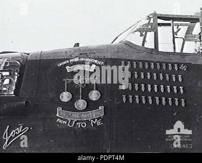 7 467 Squadrone RAAF Lancaster naso arte UK AWM0463 Foto Stock