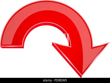 Red 3d freccia. Icona giù Illustrazione Vettoriale