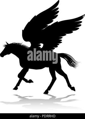 Silhouette di Pegasus mitologico cavallo alato Illustrazione Vettoriale