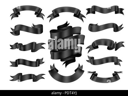 Nastro nero banner set. Illustrazione Vettoriale. Illustrazione Vettoriale