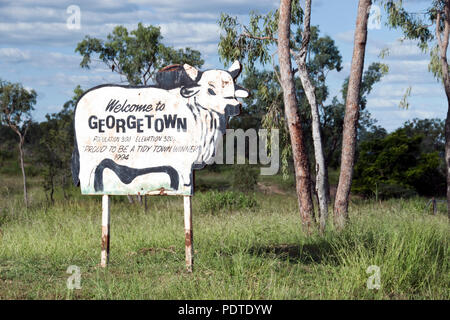 "Benvenuti a Georgetown" segno, un Outback città nel Nord Queensland, Australia. Foto Stock