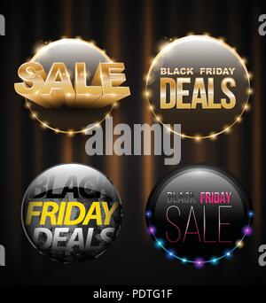 Venerdì nero vendita set di banner per la promozione pubblicitaria. Illustrazione Vettoriale. Può essere utilizzato per l'e-commerce, e-shopping, volantini, poster, web design e p Illustrazione Vettoriale