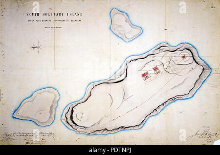 195 Sud isola solitaria Luce, piano di blocco che mostra il faro e quarti, 1878 Foto Stock