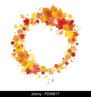 Autunno ghirlanda di foglie di acero su sfondo bianco Illustrazione Vettoriale