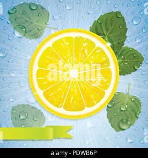 Limonata Fresca con limone e foglie di menta e di gocce di acqua Illustrazione Vettoriale