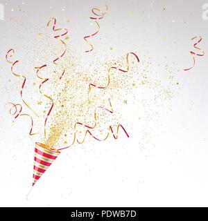 Party popper con coriandoli su uno sfondo luminoso Illustrazione Vettoriale