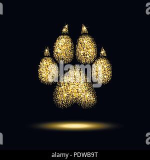 Sentiero cane da un paillettes dorate su sfondo nero Illustrazione Vettoriale