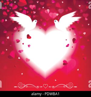Il giorno di San Valentino biglietto di auguri con le colombe e cuori Illustrazione Vettoriale