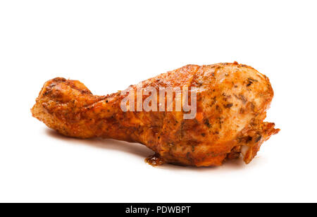 Il pollo è la gamba in salsa sul bianco sfondo isolato Foto Stock