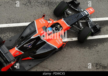 MUGELLO, Italia, Maggio 2012: Charles Pic di Marussia F1 Racing team a team di Formula Uno giorni di test al Mugello Circuit in Italia. Foto Stock