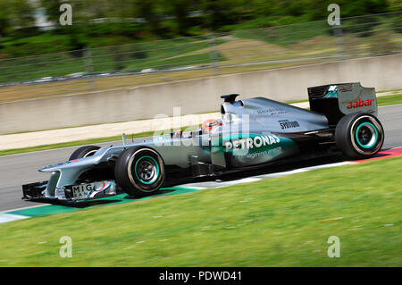 MUGELLO, Italia - Maggio 2012: Michael Schumacher della Mercedes F1 Racing team a team di Formula Uno giorni di test al Mugello Circuit nel maggio del 2012 in Italia. Foto Stock