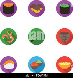 Sushi set di icone in stile appartamento. Grande raccolta di sushi vettore stock di simbolo Illustrazione Vettoriale