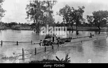 275 StateLibQld 1 85948 Cobb e Co. pullman attraversando il gonfio fiume Balonne, Surat, 1914 Foto Stock