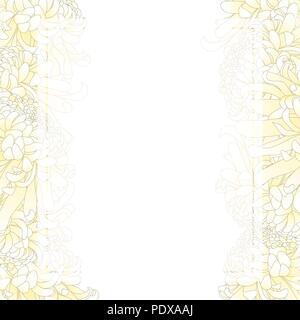 Crisantemo bianco, Kiku fiore giapponese scheda Banner di confine. Illustrazione Vettoriale. Illustrazione Vettoriale