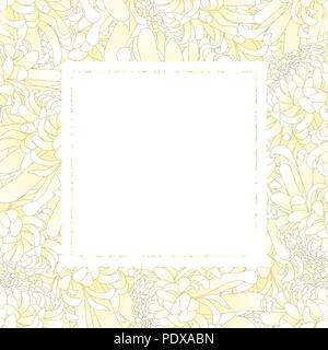 Crisantemo bianco, Kiku giapponese Banner di fiori di carta. Illustrazione Vettoriale. Illustrazione Vettoriale