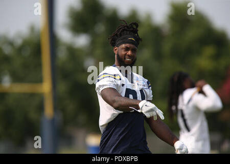 Agosto 09, 2018 Costa Mesa, CA...Los Angeles Chargers wide receiver Mike Williams #81 durante il Los Angeles Chargers Training Camp in Costa Mesa, CA il 09 agosto 2018. Foto di Jevone Moore Foto Stock