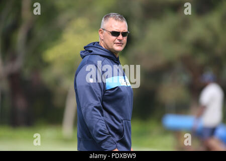 Agosto 09, 2018 Costa Mesa, CA...Los Angeles Chargers offensiva pullman di linea Pat Mayer durante il Los Angeles Chargers Training Camp in Costa Mesa, CA il 09 agosto 2018. Foto di Jevone Moore Foto Stock