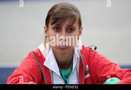 Berlino, Germania. 10 Ago, 2018. Atletica, Campionati Europei in lo Stadio Olimpico, il salto in alto, donne finale: Mirela Demireva dalla Bulgaria. Credito: Michael Kappeler/dpa/Alamy Live News Foto Stock