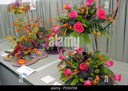 Shrewsbury, Regno Unito, 10 agosto 2018. Shrewsbury Flower Show 10/8/18. Swinging 60s floreali Credito: Susie Kearley/Alamy Live News Foto Stock