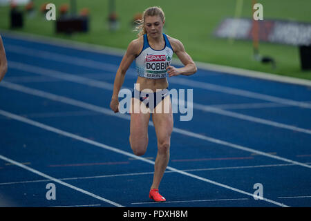 Berlino, Germania, 10 ago 2018. Beth DOBBIN (Gran Bretagna) compete durante le Donne 200m al Campionato Europeo di Atletica a Berlino, Germania. Dobbin progredito come un qualificatore per la finale.Credit: Ben Booth credito fotografia: Ben Booth/Alamy Live News Foto Stock