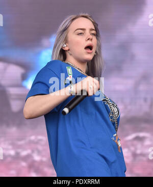 San Francisco, CA. 10 Ago, 2018. Billie Eilish compie durante il 2018 al di fuori di terre Musis e Arts Festival in Golden Gate Park il 10 agosto 2018 a San Francisco, California. Credito: spazio di immagine/media/punzone Alamy Live News Foto Stock