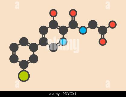 Vadadustat molecola di farmaco. Stilizzata di scheletro di formula (struttura chimica): gli atomi sono mostrati come codificati per colore cerchi: idrogeno (nascosto), carbonio (grigio), Azoto (blu), Ossigeno (rosso), cloro (verde). Foto Stock