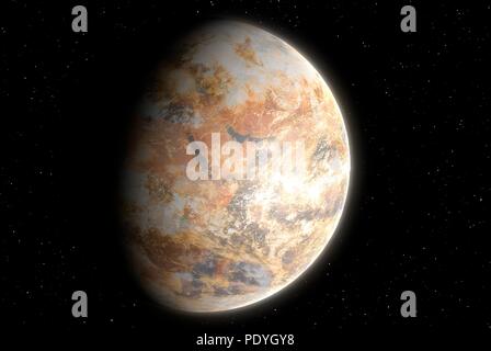 Illustrazione di un possibile futuro della terra, la sua atmosfera riddled con polvere e inquinamento, la sua superficie asciutta. Questa visualizzazione mostra il continente africano. Foto Stock