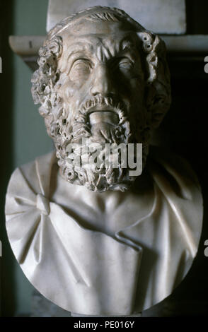 Omero (VIII secolo a.C.). Il poeta greco. Busto romano, copia di un originale ellenistico del II secolo A.C. Il marmo. Musei Capitolini. Roma. L'Italia. Foto Stock