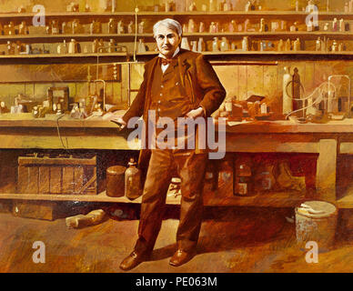 Thomas Alva Edison (1847-1931). Inventore americano e imprenditore. Ritratto. Acquerello dall'illustratore spagnolo Francisco Fonollosa (fine del XX secolo). Foto Stock