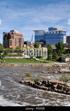 La riunione del South Platte e Cherry Creek e fiumi a Denver Foto Stock