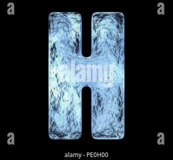Lettera di ghiaccio H con crepe e urti Foto Stock