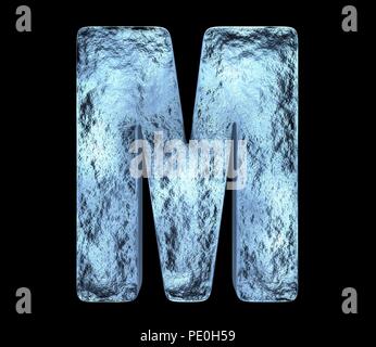 Lettera di ghiaccio M con crepe e urti Foto Stock