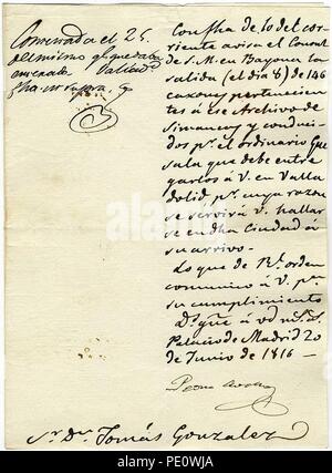 Archivo de Simancas - Documento Guerra Independencia. Foto Stock