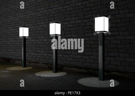 Di fronte a un vecchio supporto a parete spiovente lanterne di strada. Il rendering 3D Foto Stock
