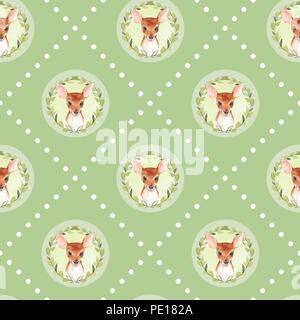 Acquerello seamlessl vintage pattern con cerbiatti. Disegnata a mano baby deer sfondo Foto Stock