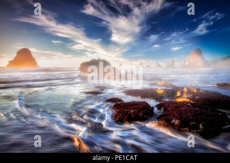 Costa con nuvole interessanti vicino al tramonto. Samuel H. Boardman membro Scenic corridoio. Oregon Foto Stock