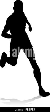 Runner Racing via e silhouette di campo Illustrazione Vettoriale