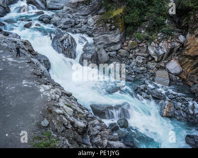 Piccolo ruscello al Thunder Creek Trail nel South Island, in Nuova Zelanda. Foto Stock